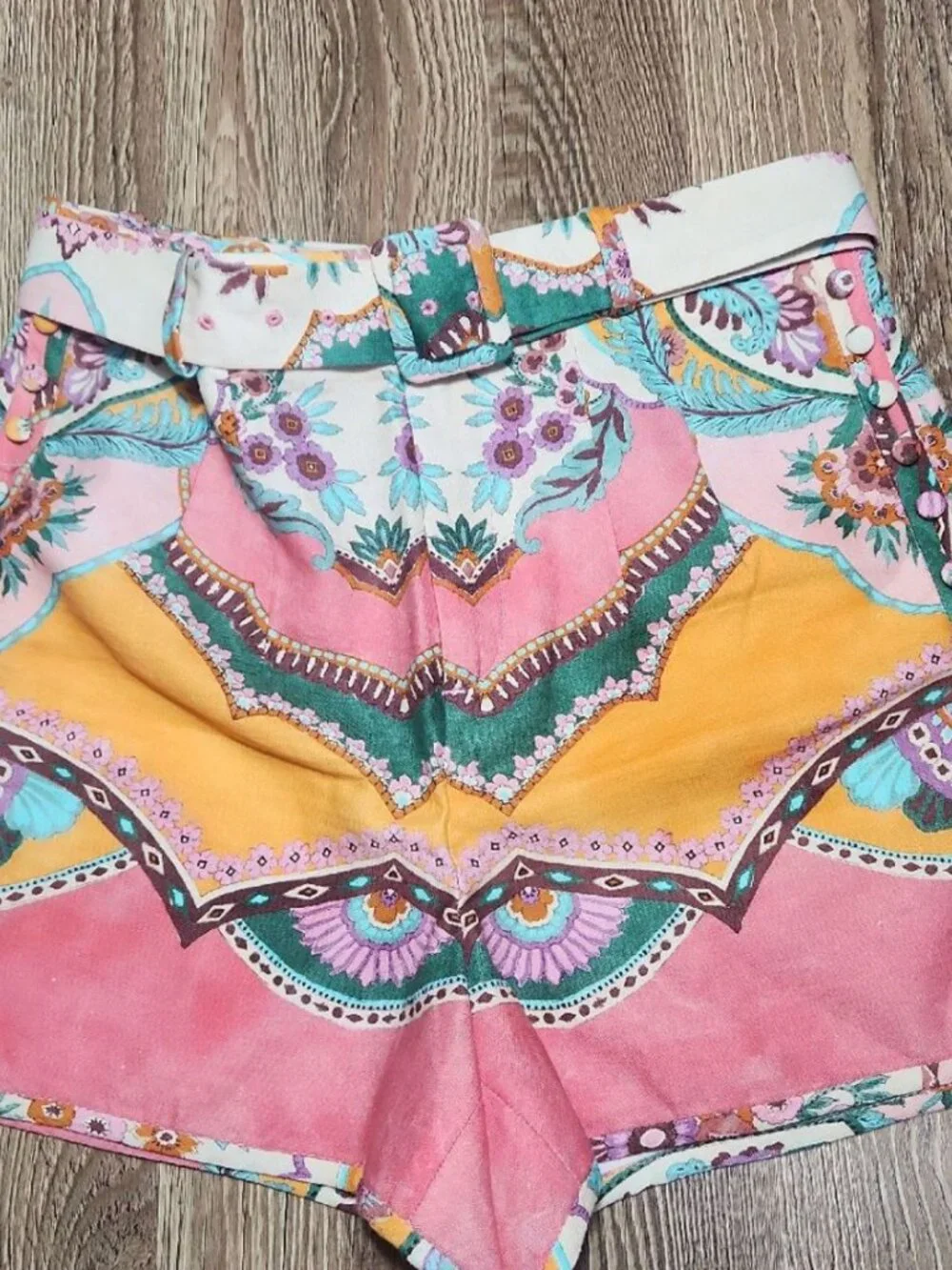 ZARA Belted Linen Blend Print Shorts – Medium | Pink Moroccan Boho | EUC - Picture 3 of 14